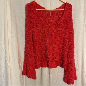 Free People HOT PINK sweater with bell sleeves